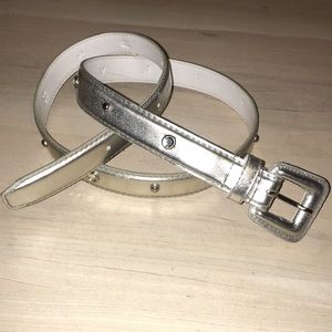 Silver metallic padded rhinestone square buckle stud vintage belt 32”-36” NEW